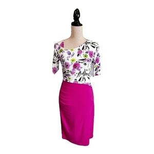 Joeffer Caoc Pull On Floral & Colourblock Stretch Dress in White & Pink & Multi